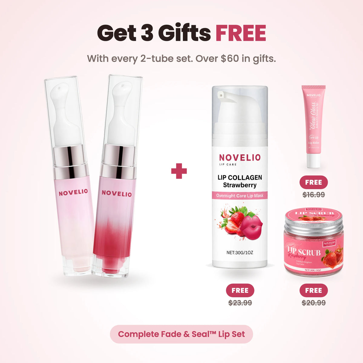 Forever Pink Lip Essence™ set: two tubes plus three free gifts